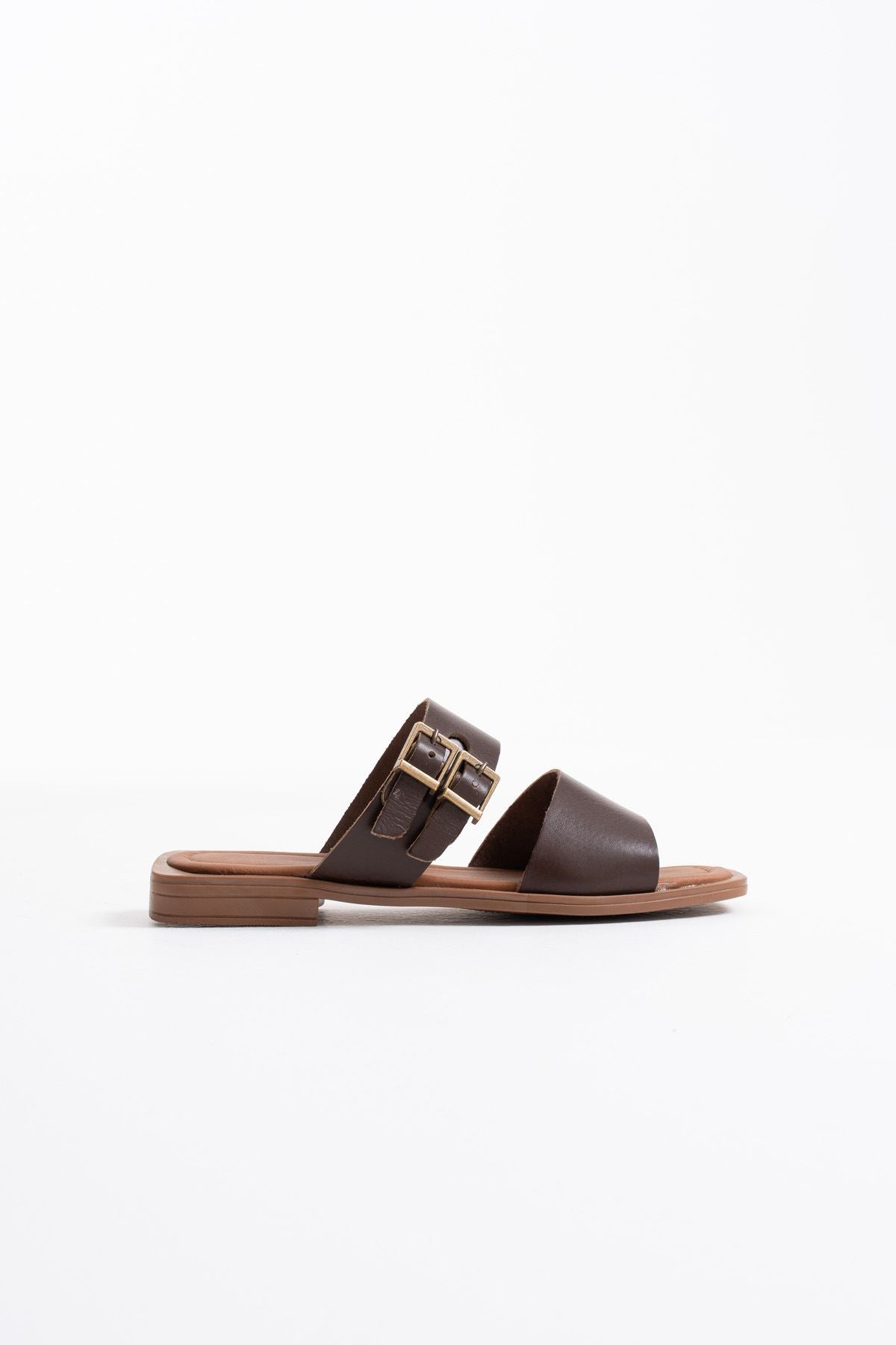 Alessi Kadın Tokalı Hakiki Deri Acı Kahve Terlik