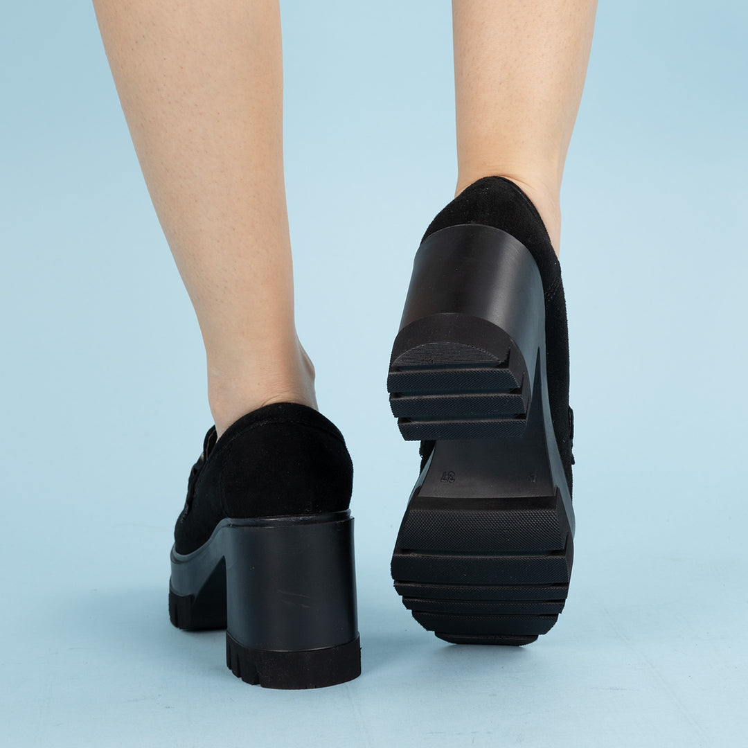 Alessia Kadın Süet Siyah Tokalı Topuklu Loafer Ayakkabı