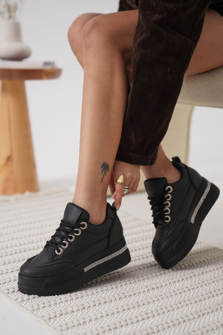 Alice Kadın Siyah Tabanlı Siyah Gizli Topuklu Sneaker