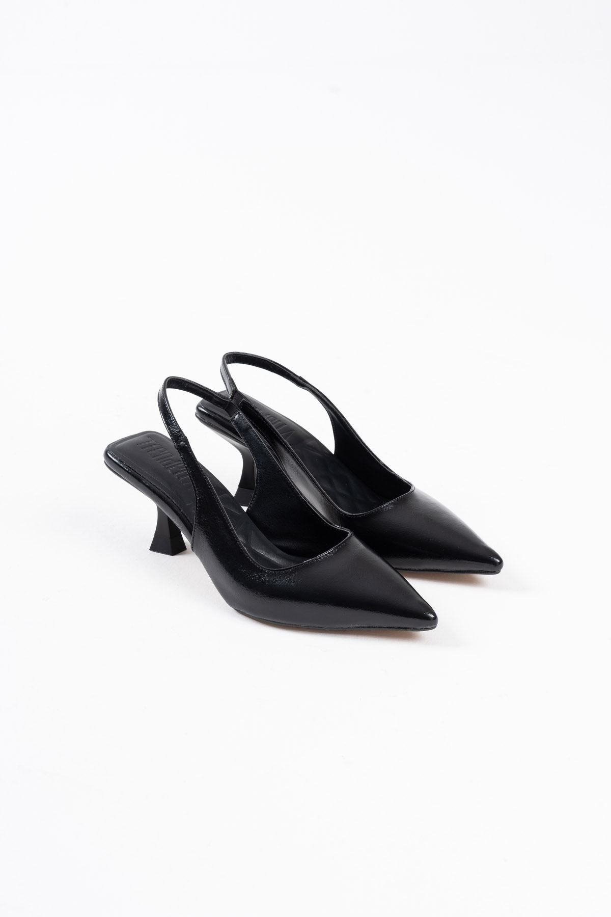 Angelica Kadın Siyah Kırışık Rugan Topuklu Ayakkabı