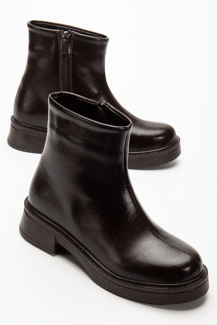 Asian Kahve Kırışık Rugan Fermuarlı Kadın Bot