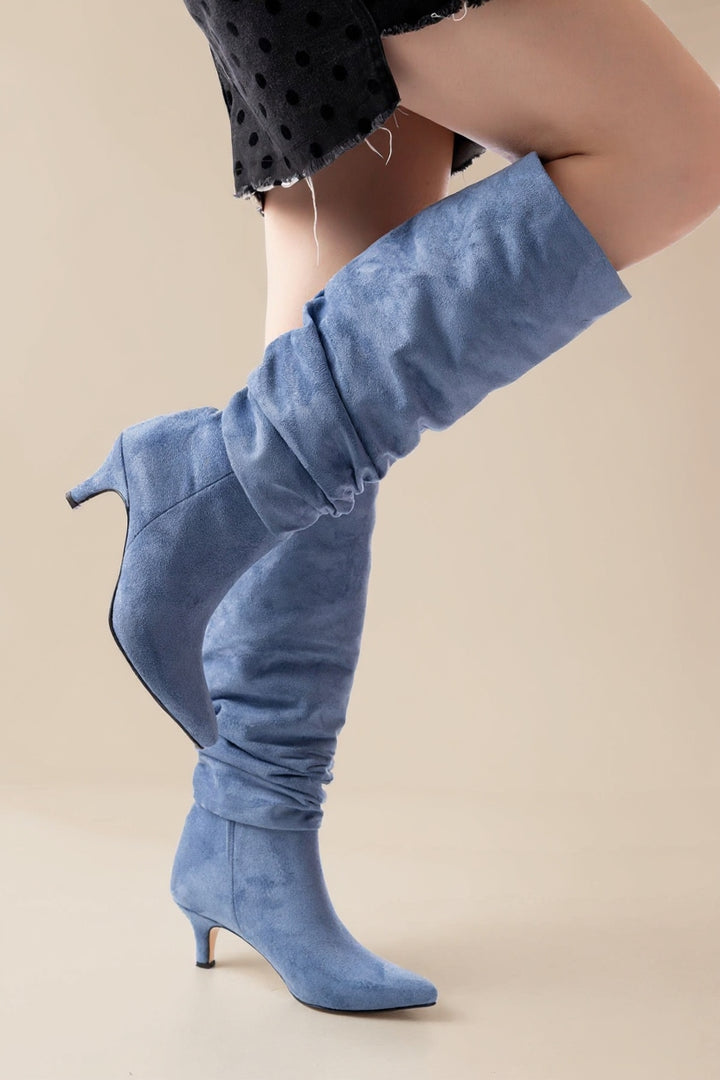 Aybin Kot Mavi Körüklü İnce Topuklu Kadın Çizme