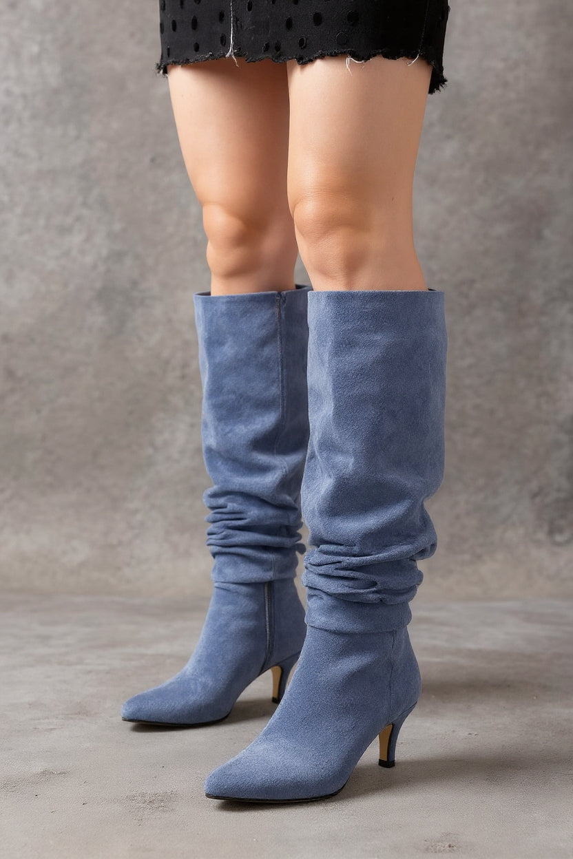 Aybin Kot Mavi Körüklü İnce Topuklu Kadın Çizme