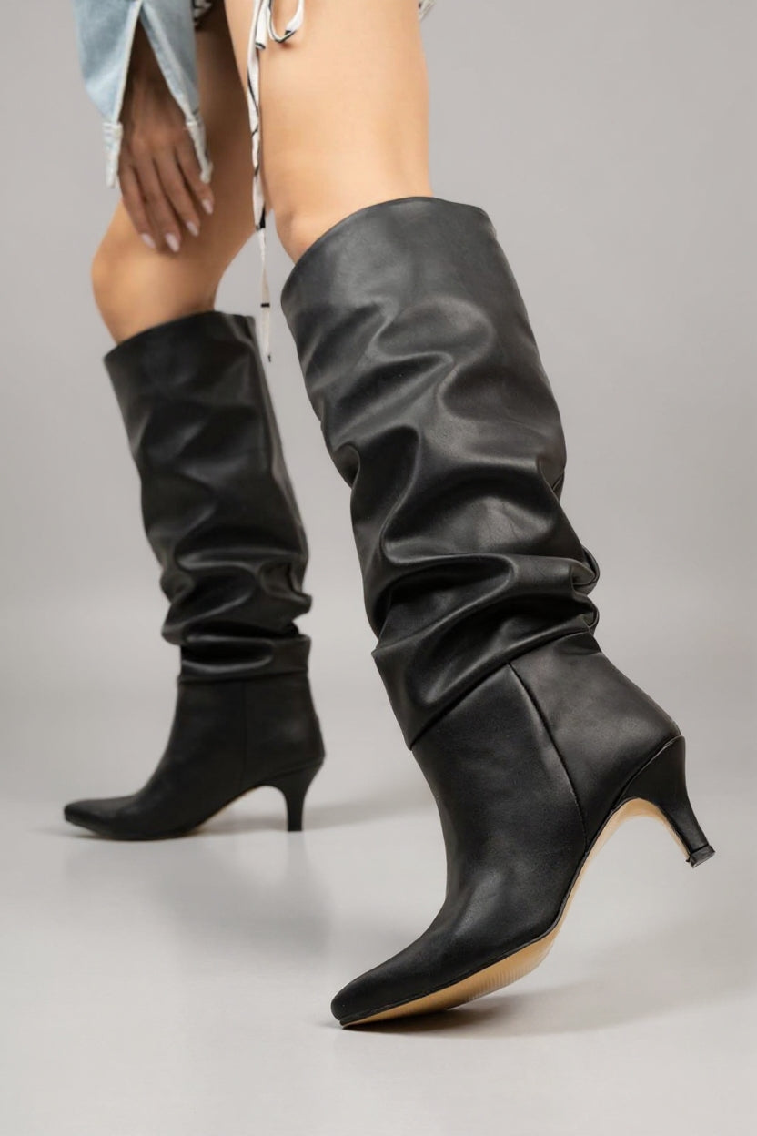 Aybin Siyah Körüklü İnce Topuklu Kadın Çizme