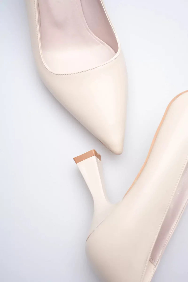 Lessa Bej Sivri Burun Orta Topuklu Kadın Stiletto TR20MS02C