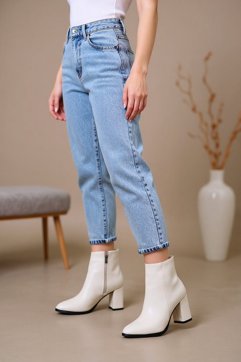 Biya Kadın Bej Kalın Topuklu Bot