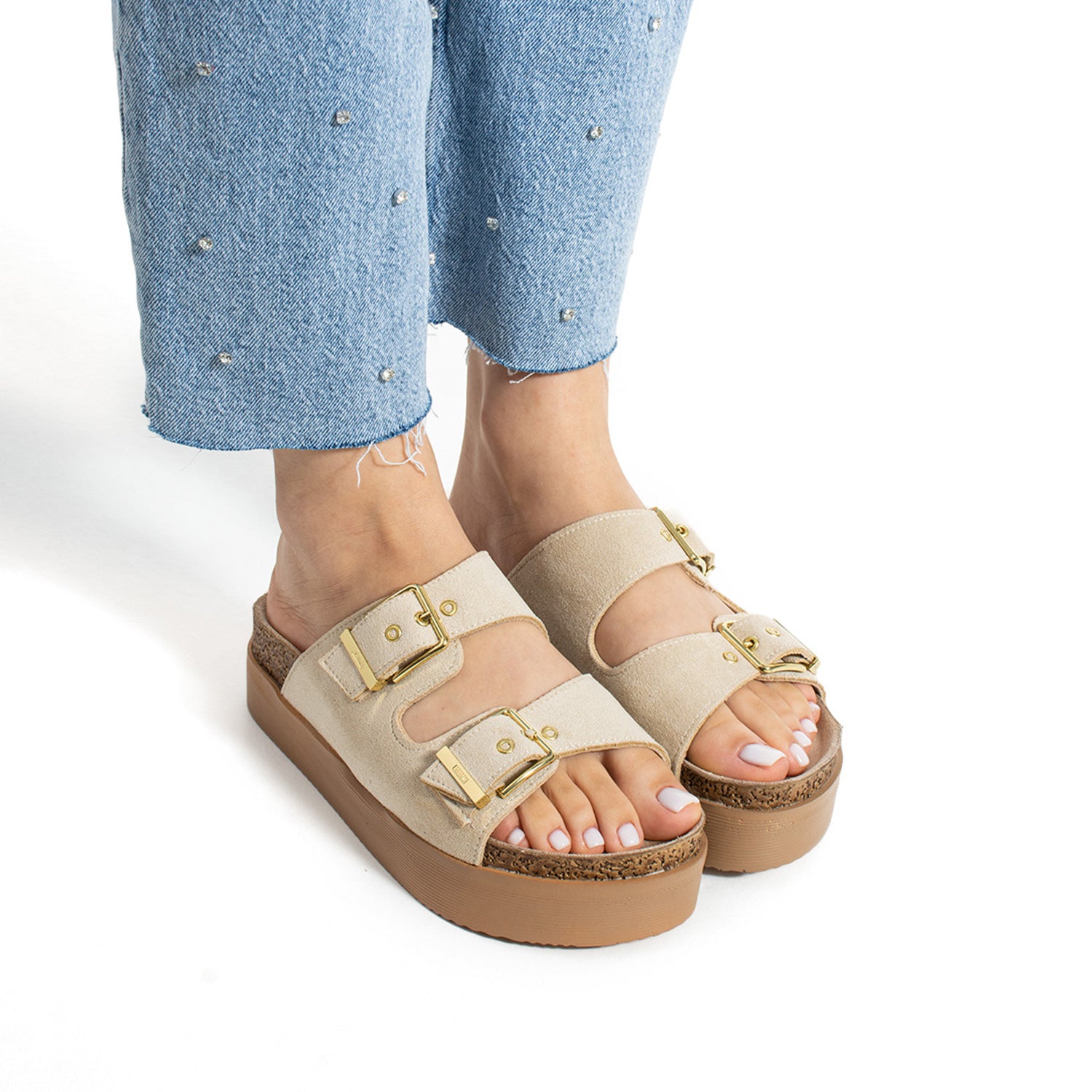 Blake Kadın Ayarlanabilir Tokalı Ten Süet Terlik