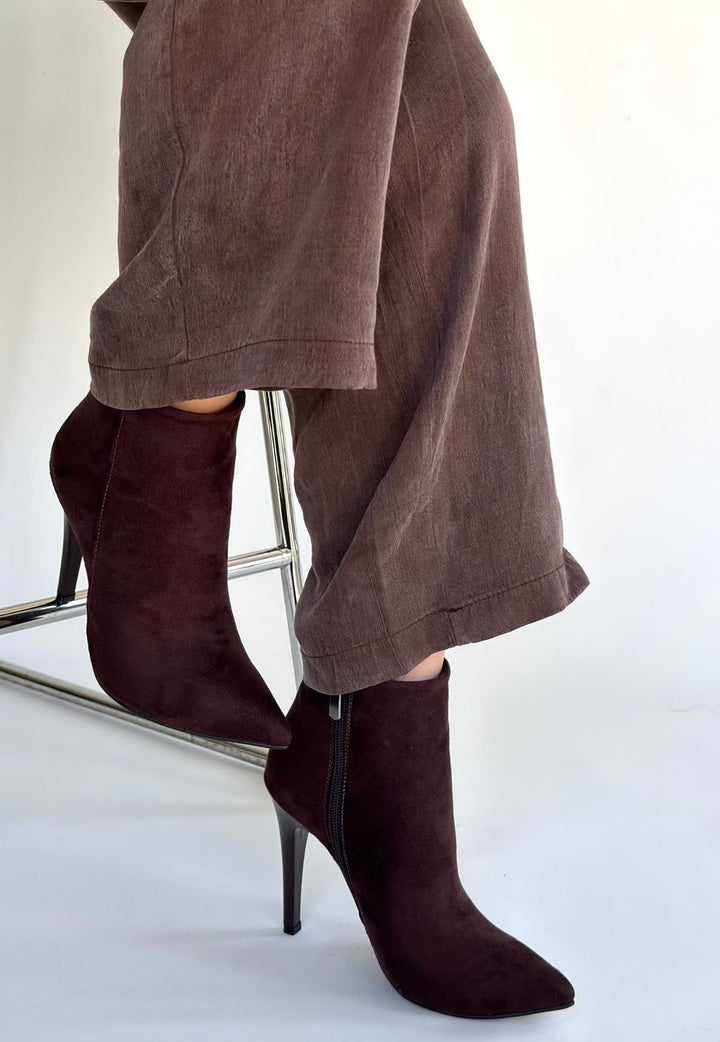 Blan Kadın Acı Kahve Süet Sivri Burun İnce Topuk Bot