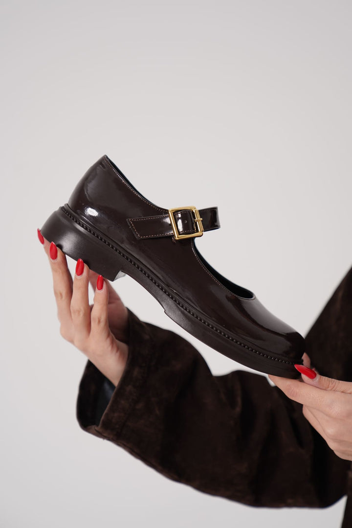 Briana Kadın Acı Kahve Rugan Babet Ayakkabı