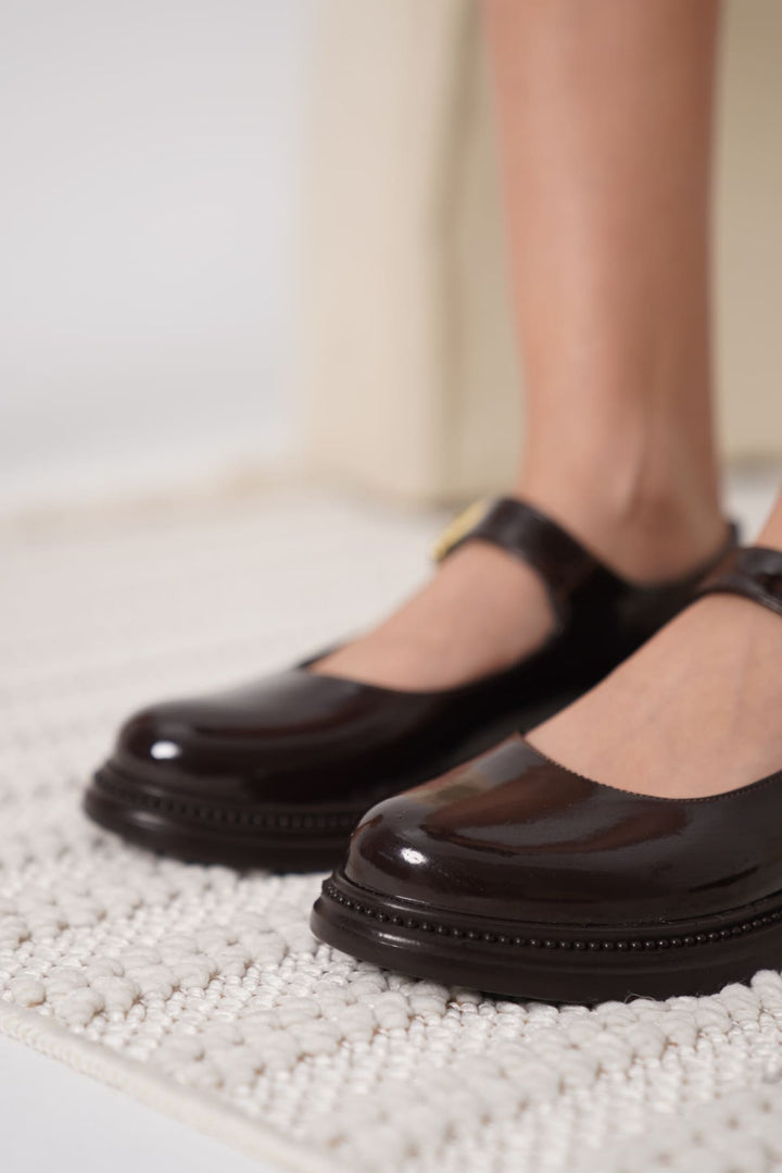 Briana Kadın Acı Kahve Rugan Babet Ayakkabı