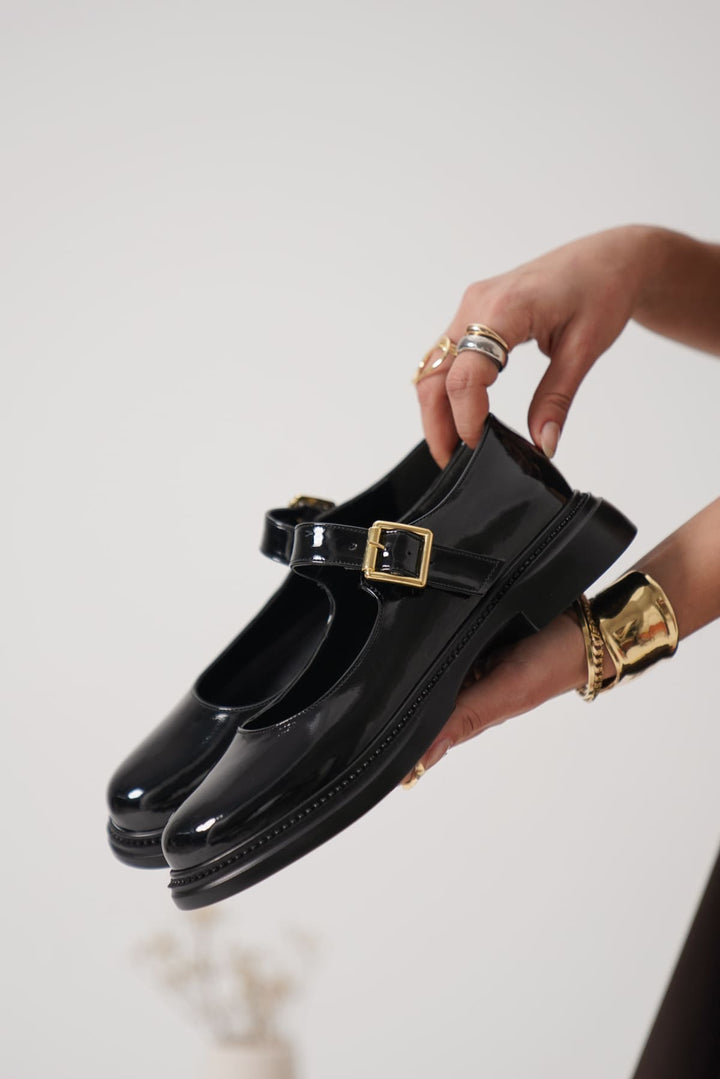 Briana Kadın Siyah Rugan Babet Ayakkabı