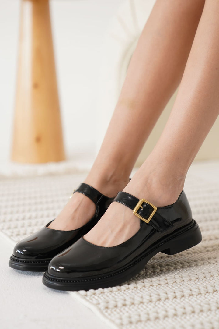 Briana Kadın Siyah Rugan Babet Ayakkabı