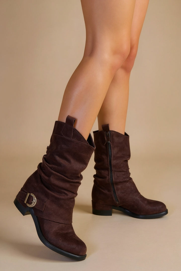 Canty Kadın Kahverengi Süet Körüklü Topuklu Çizme