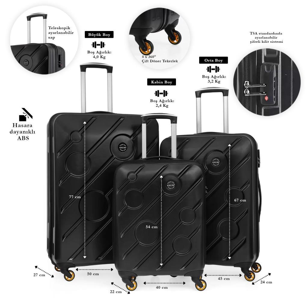 ÇÇS 5208 Siyah Abs Valiz Set - ADAR