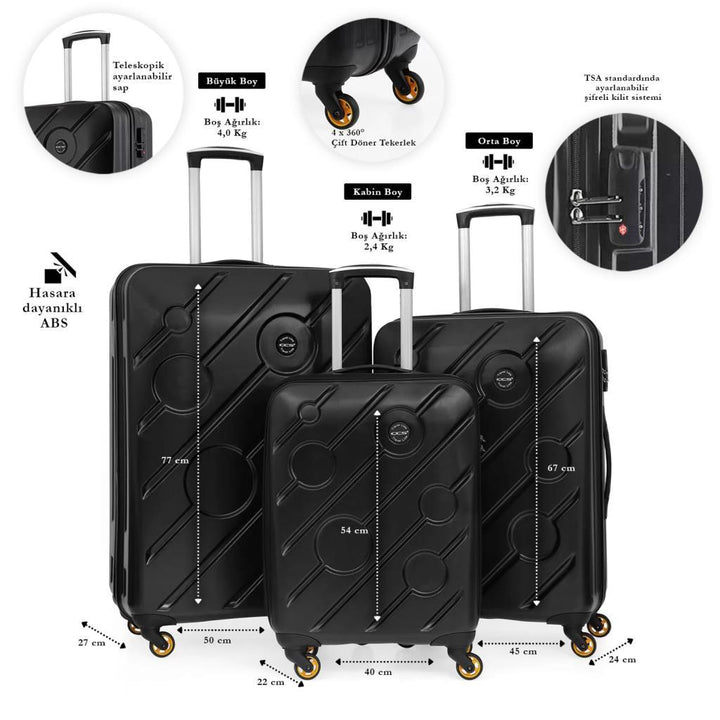 ÇÇS 5208 Siyah Abs Valiz Set - ADAR