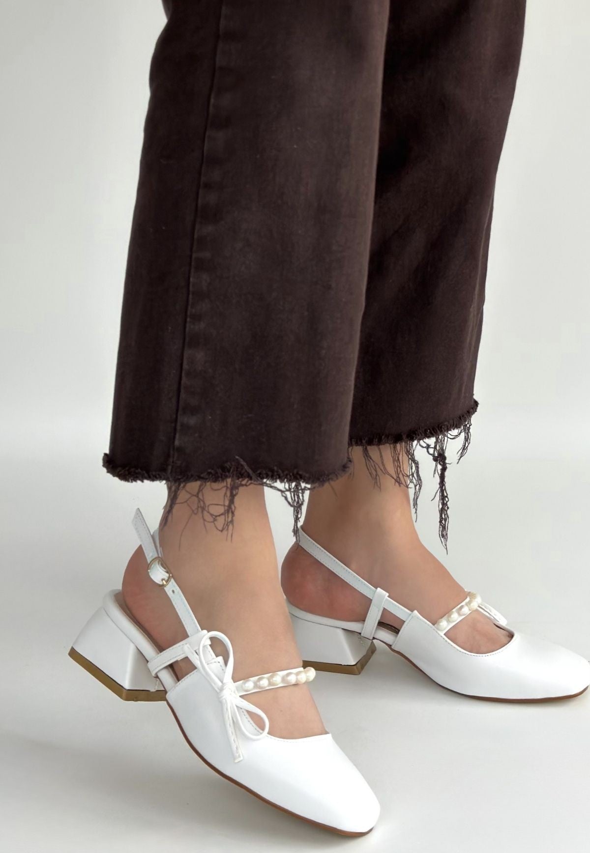 Ceyda Beyaz Cilt Topuklu Ayakkabı