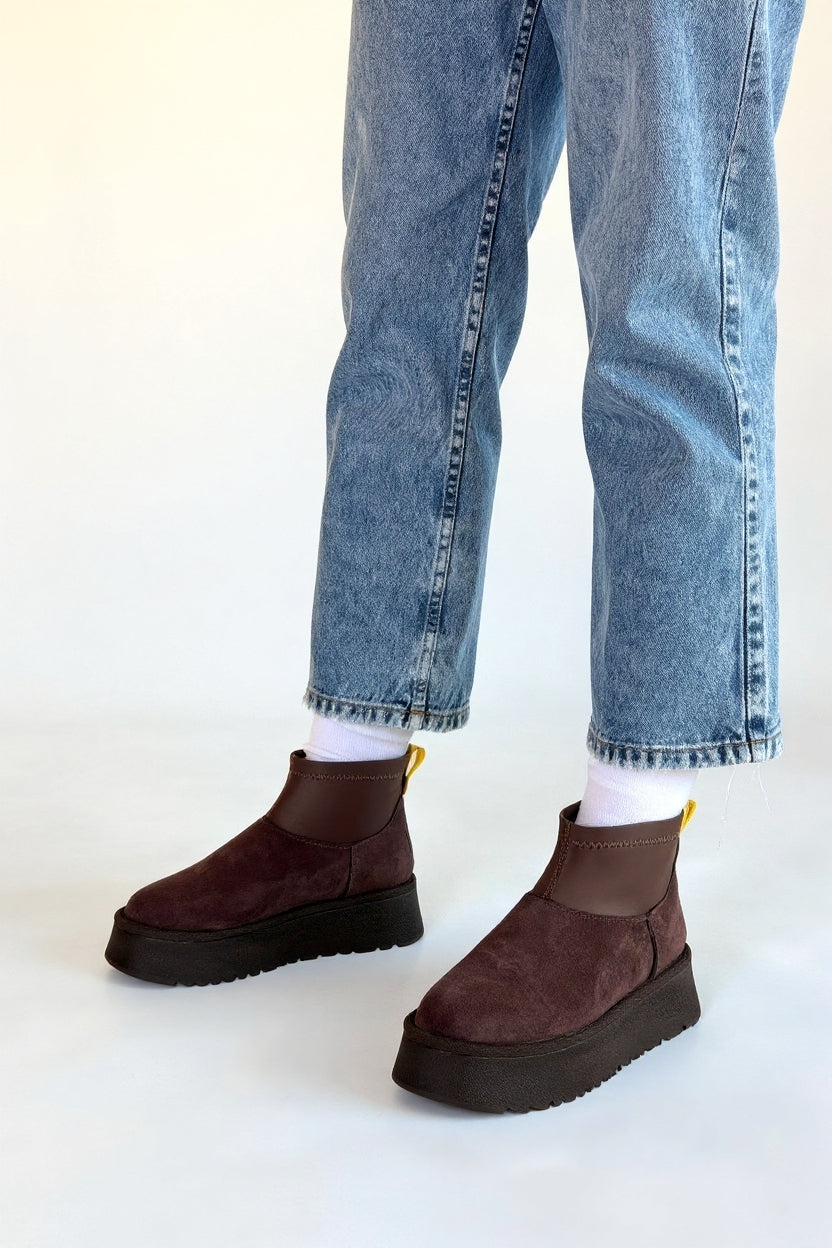 Cuen Kadın Kahverengi Streç Boğazlı Kürklü Süet Bot