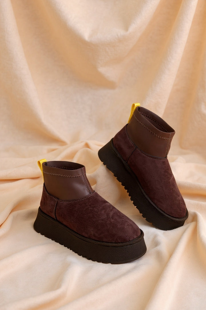 Cuen Kadın Kahverengi Streç Boğazlı Kürklü Süet Bot