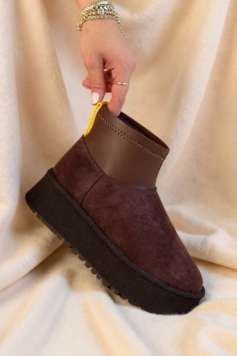 Cuen Kadın Kahverengi Streç Boğazlı Kürklü Süet Bot