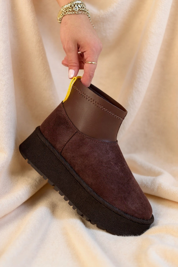 Cuen Kadın Kahverengi Streç Boğazlı Kürklü Süet Bot