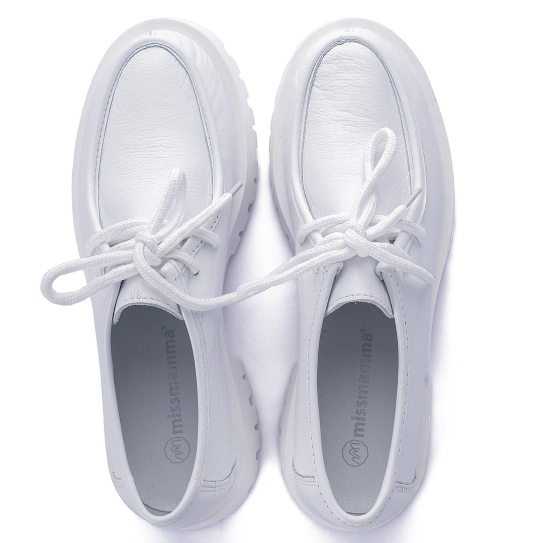 Dehran Kadın Kalın Taban Hakiki Deri Beyaz Bağcıklı Günlük Ayakkabı