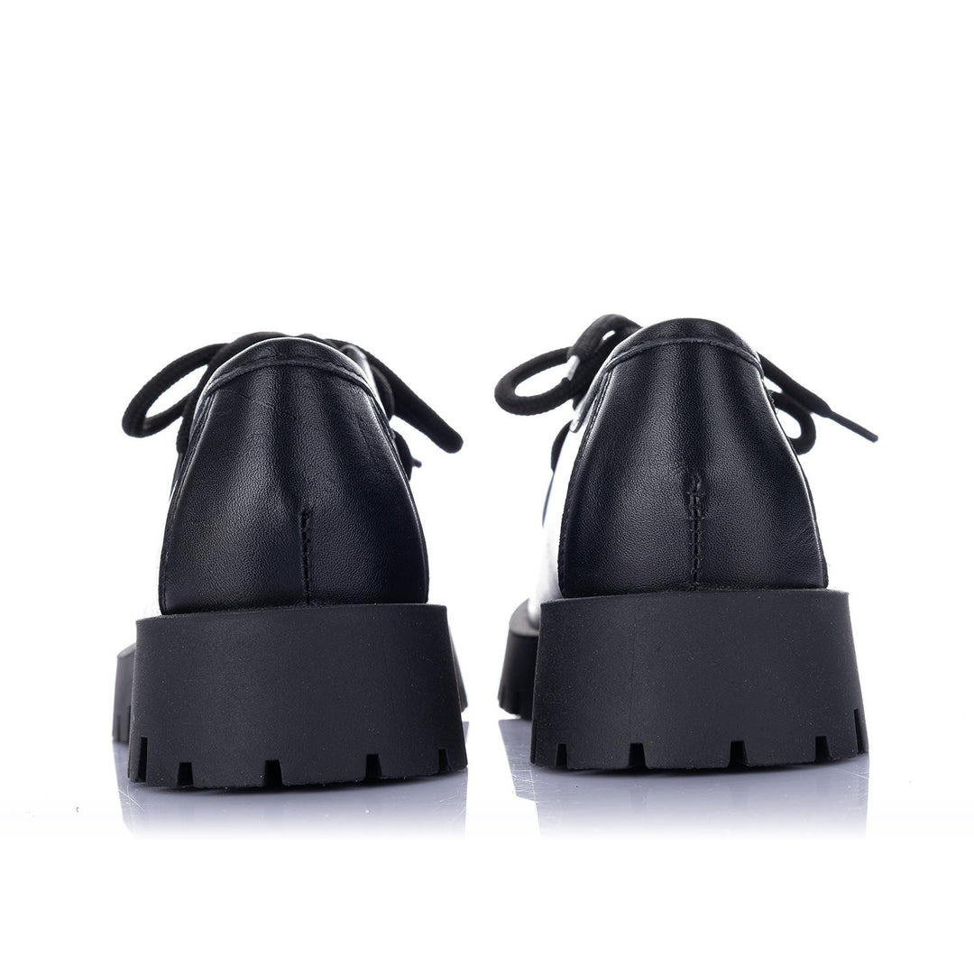 Dehran Kadın Kalın Taban Hakiki Deri Siyah Bağcıklı Günlük Ayakkabı