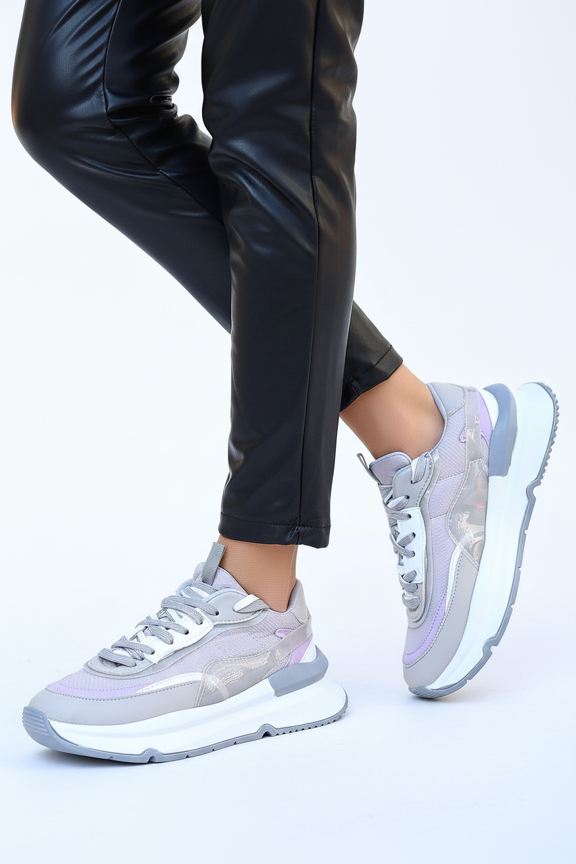 Aleh Kadın Gri Çift Bağcıklı Spor Ayakkabı