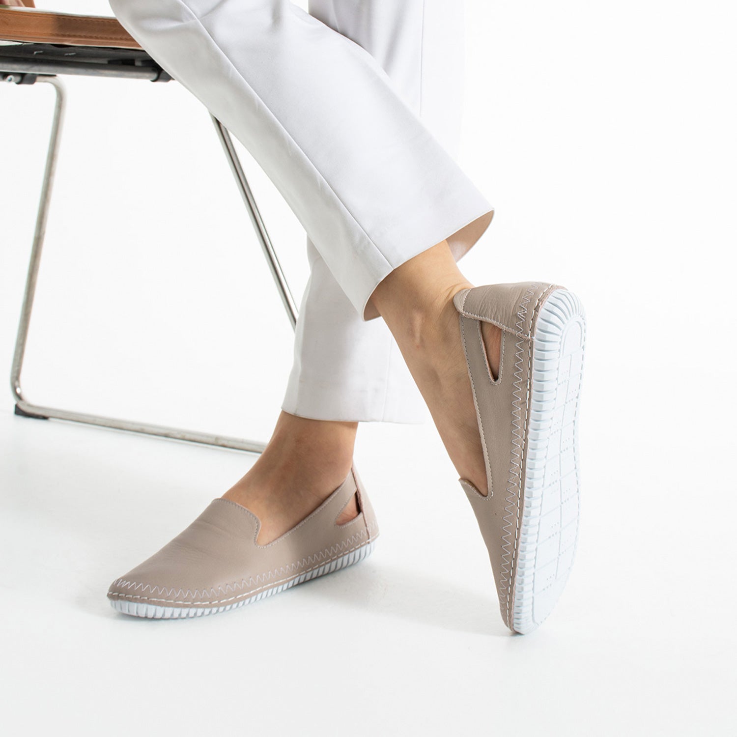 Thur Kadın Hakiki Deri Bej Babet Ayakkabı