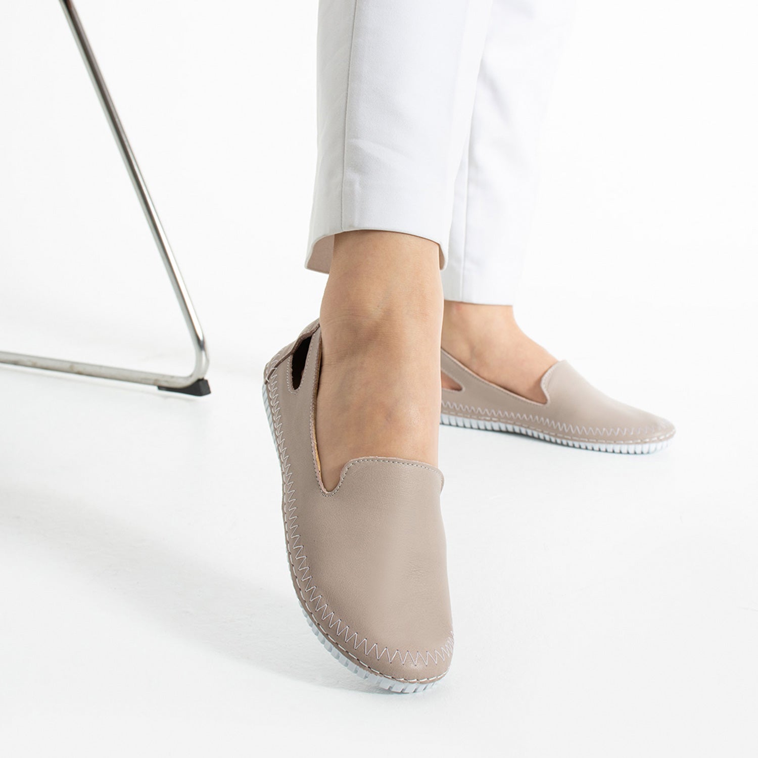 Thur Kadın Hakiki Deri Bej Babet Ayakkabı