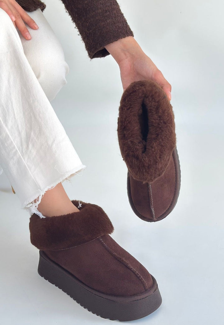 Edali Kadın Kahverengi İçi Kürklü Süet Bot