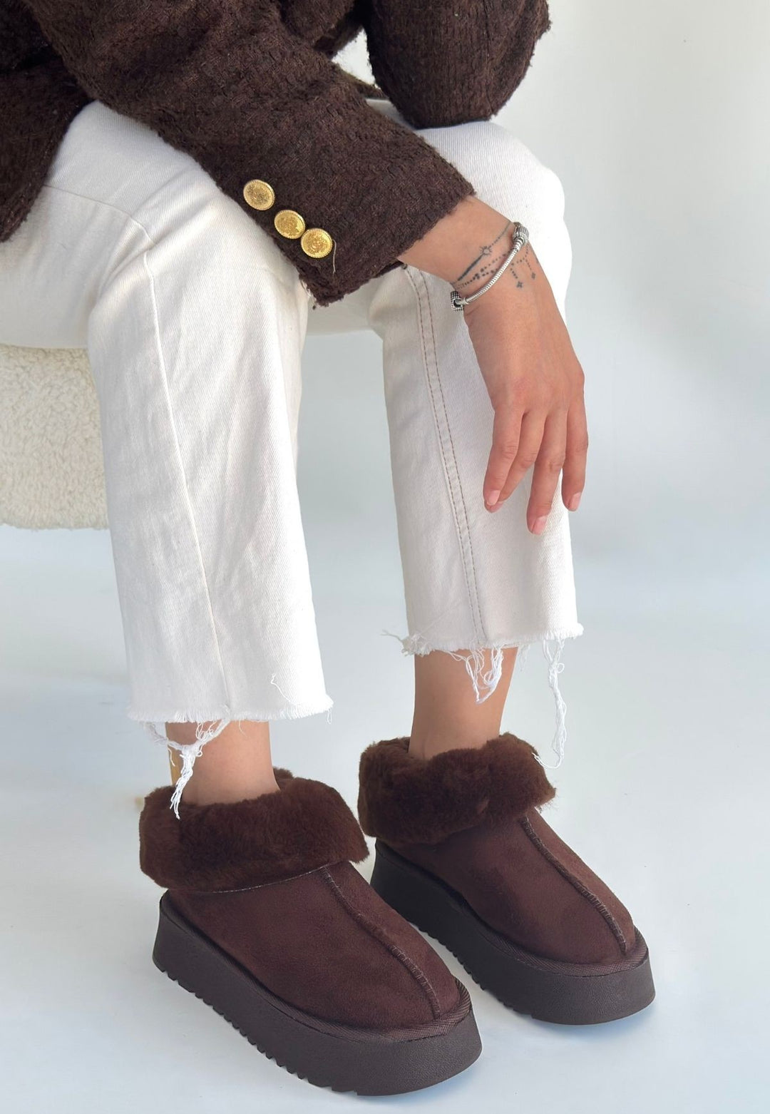 Edali Kadın Kahverengi İçi Kürklü Süet Bot