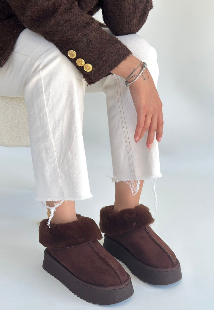 Edali Kadın Kahverengi İçi Kürklü Süet Bot