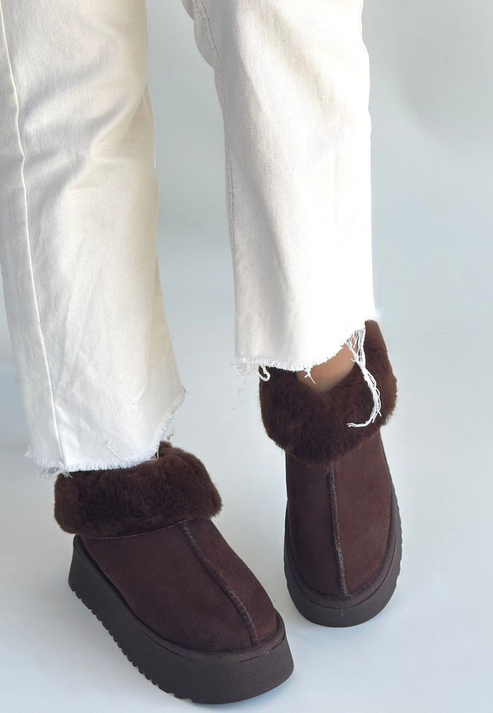 Edali Kadın Kahverengi İçi Kürklü Süet Bot