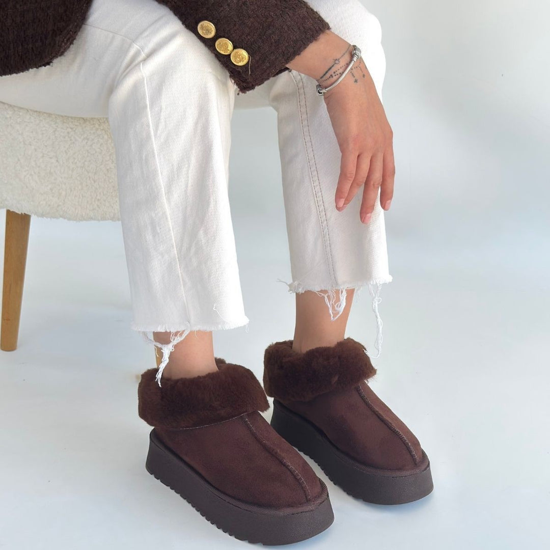 Edali Kadın Kahverengi İçi Kürklü Süet Bot