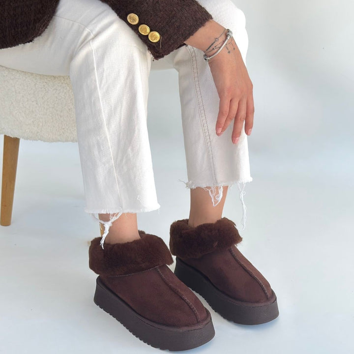 Edali Kadın Kahverengi İçi Kürklü Süet Bot