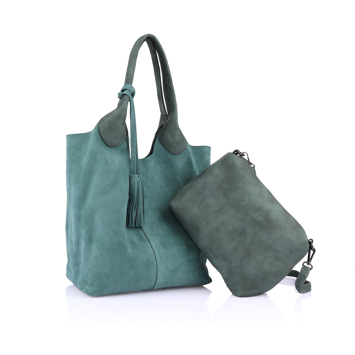 Elena Hakiki Deri Süet Omuz Çantası