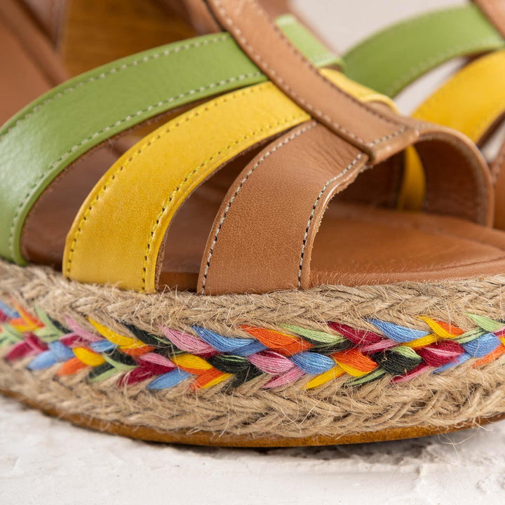 Elina Renkli Dolgu Topuk Hakiki Deri Kadın Sandalet