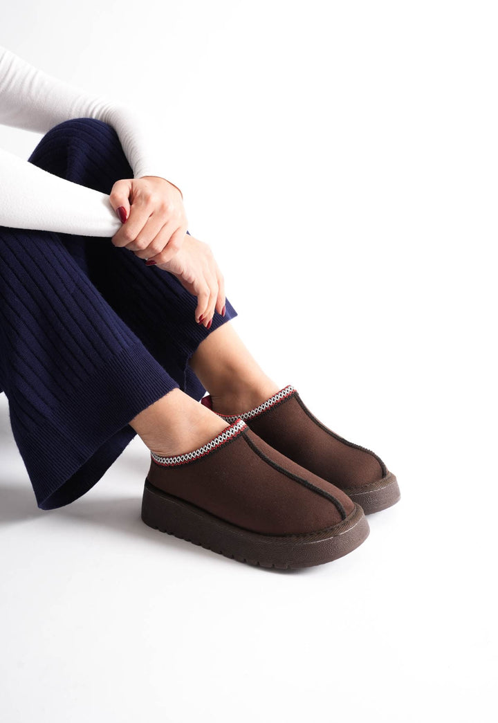 Elsa Kadın Acı Kahve Kışlık Kürklü Terlik