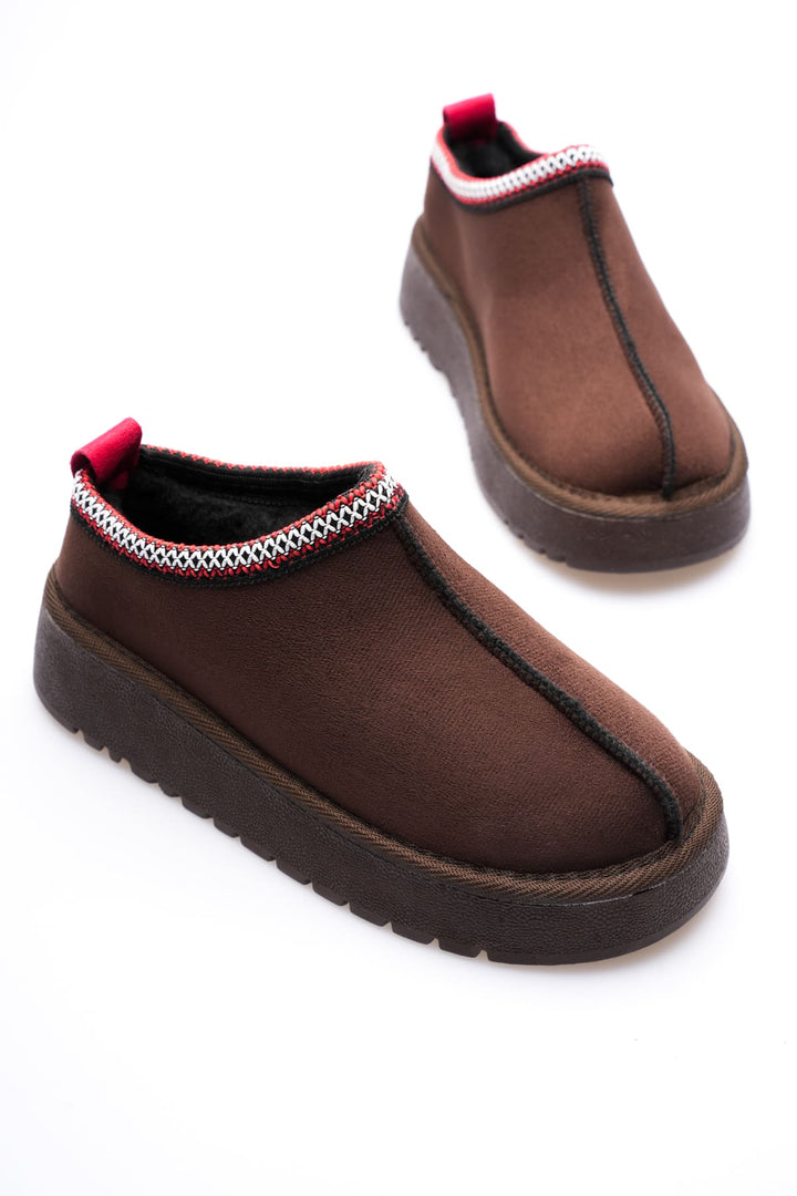 Elsa Kadın Acı Kahve Kışlık Kürklü Terlik