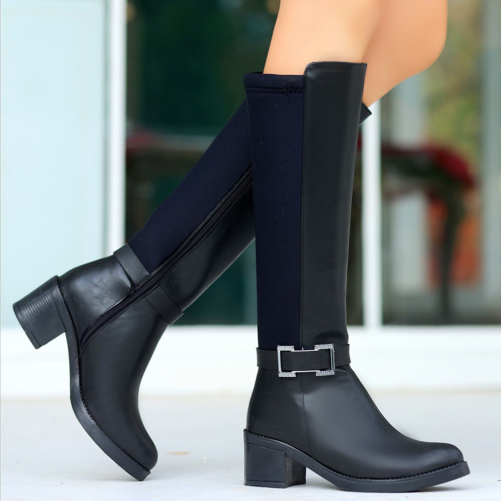 Emrat Kadın Siyah Topuklu Streç Çizme