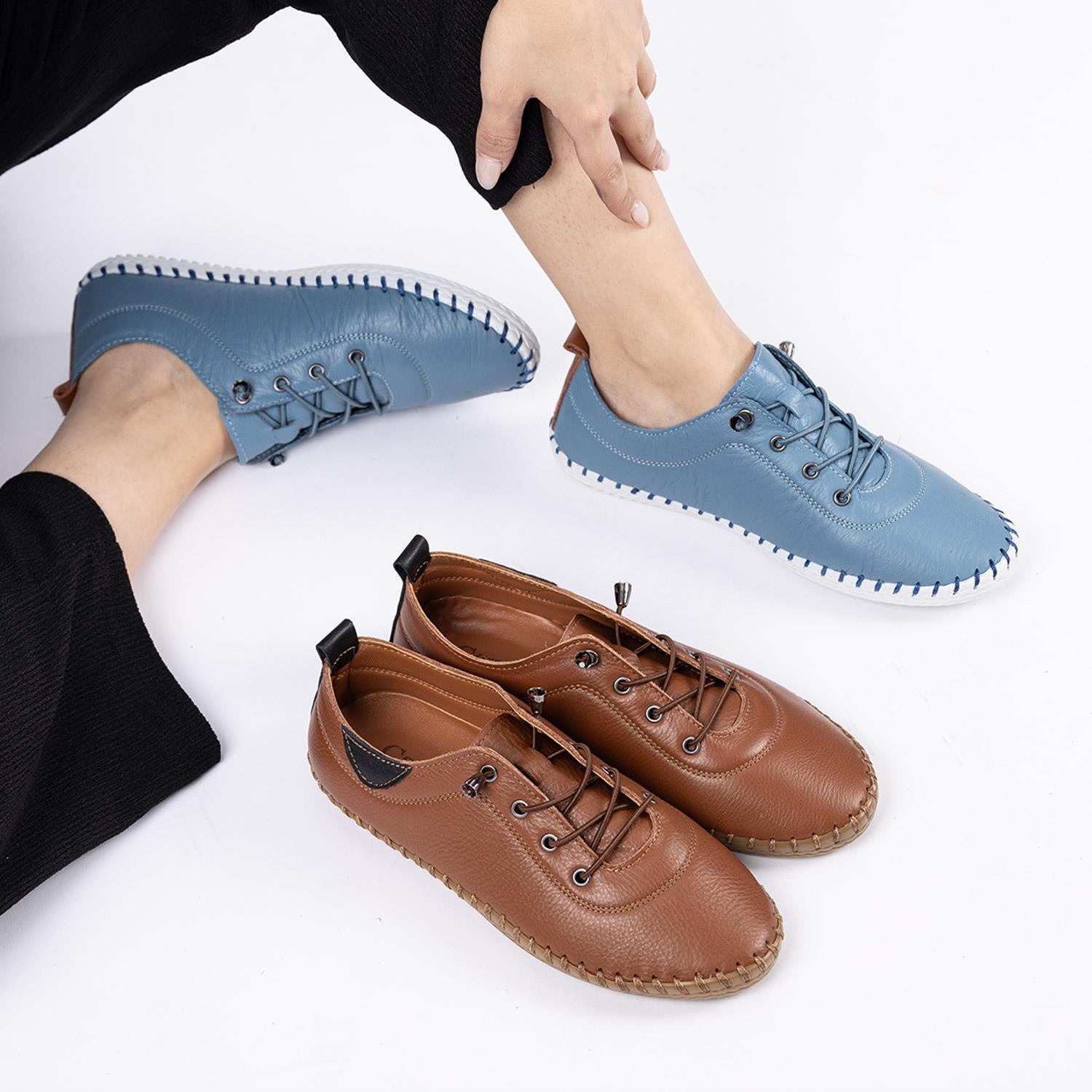 Estoy Kadın Hakiki Deri Kot Mavi Günlük Ayakkabı