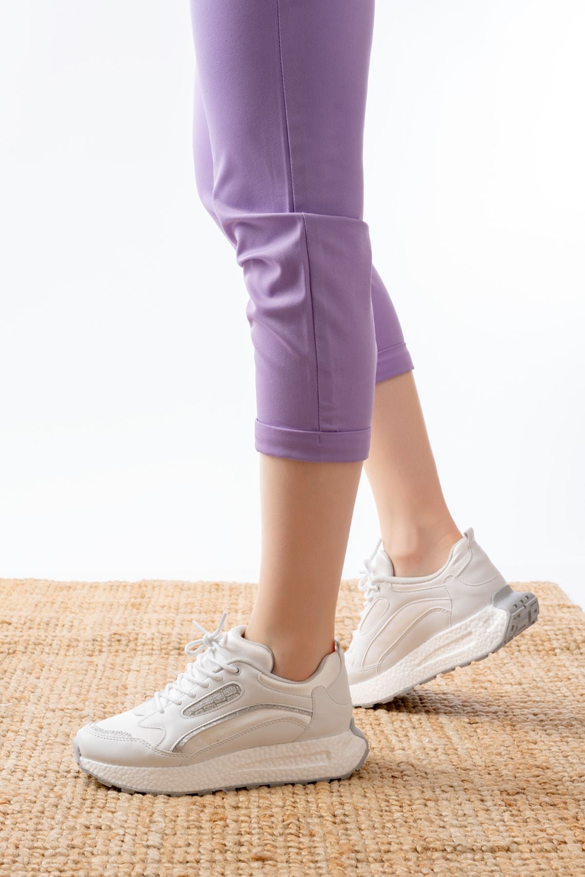 Fensony Kadın Beyaz Saten Spor Ayakkabı