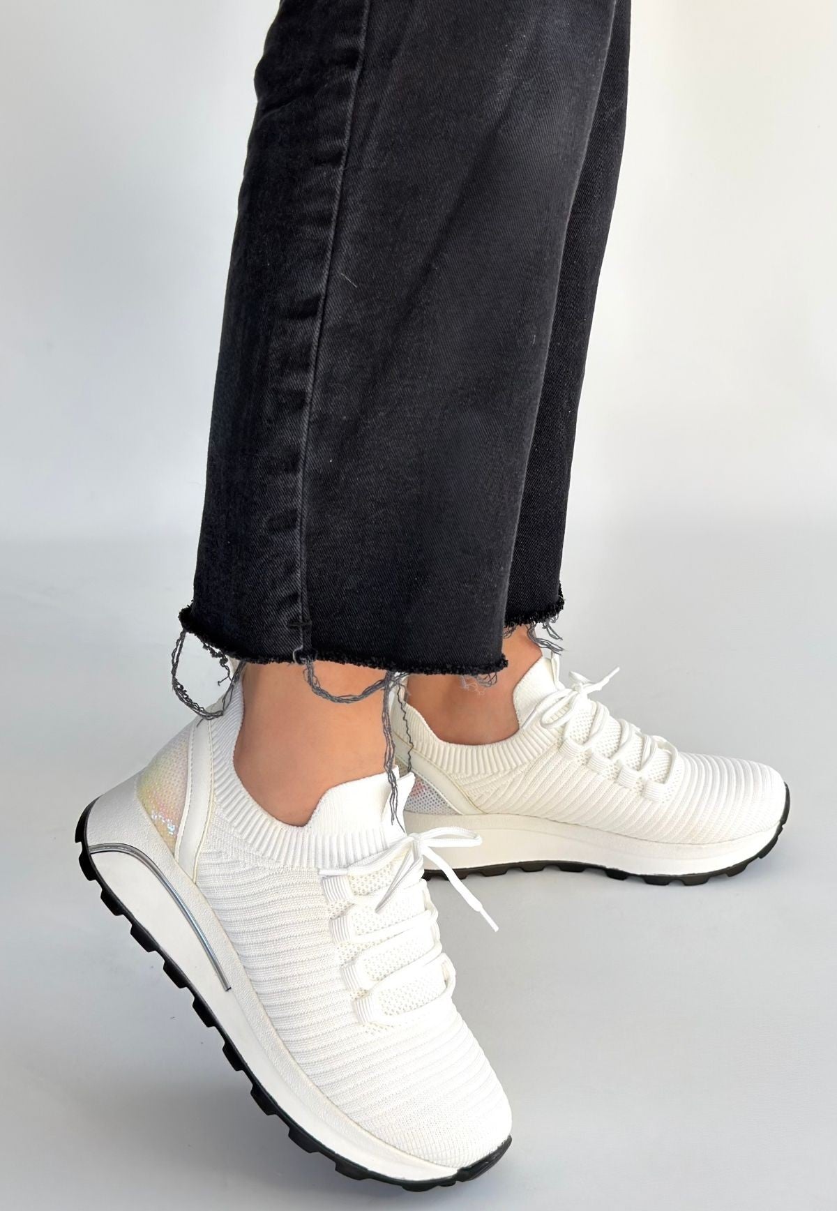 Feort Kadın Beyaz Triko Bağcıklı Spor Ayakkabı