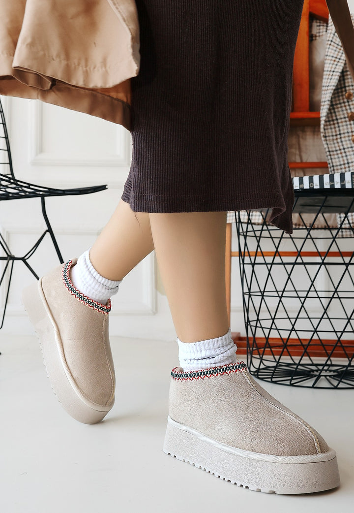 Foyk Kadın Bej İçi Kürklü Süet Bot