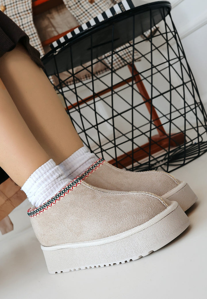 Foyk Kadın Bej İçi Kürklü Süet Bot