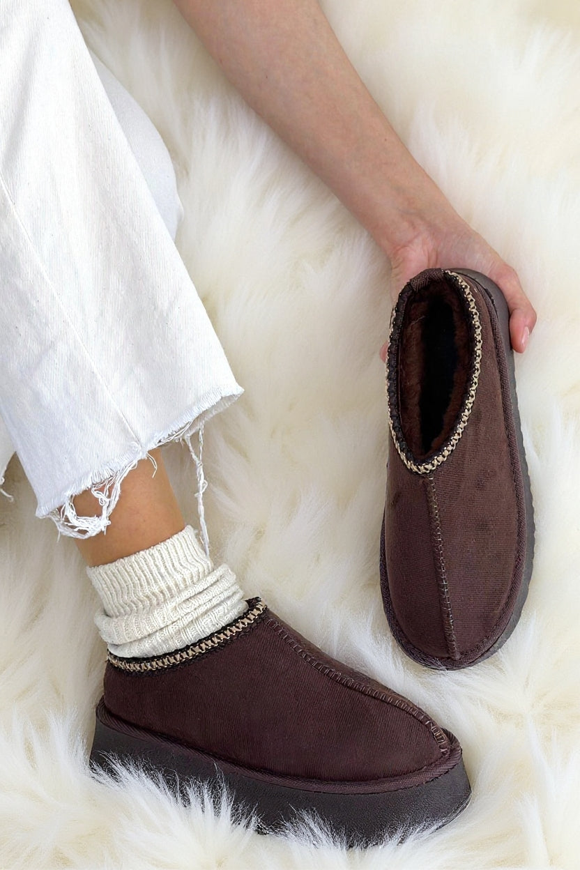 Foyk Kadın Kahverengi İçi Kürklü Süet Bot