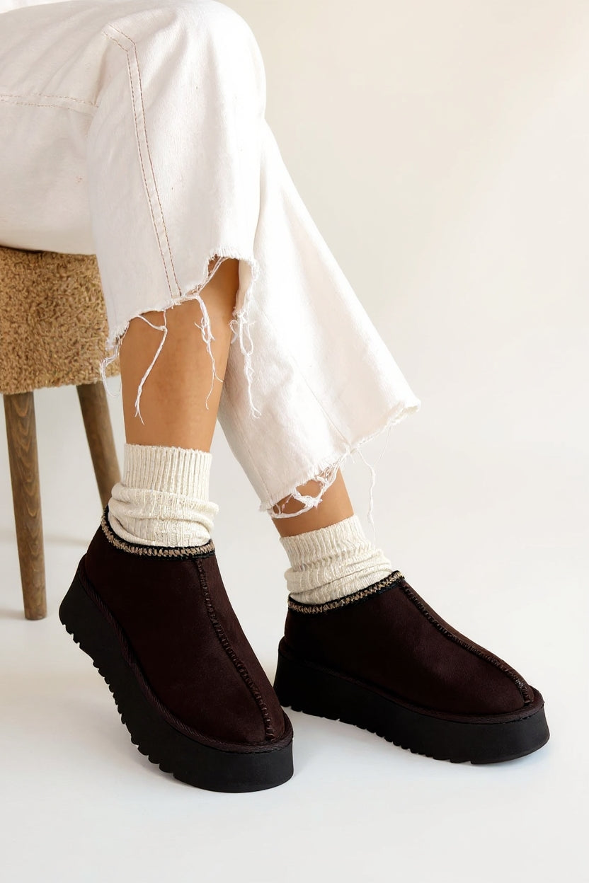 Foyk Kadın Kahverengi İçi Kürklü Süet Bot