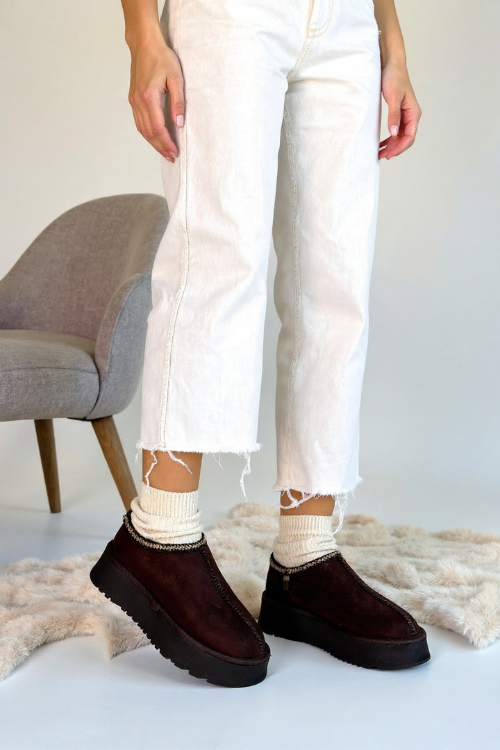 Foyk Kadın Kahverengi İçi Kürklü Süet Bot