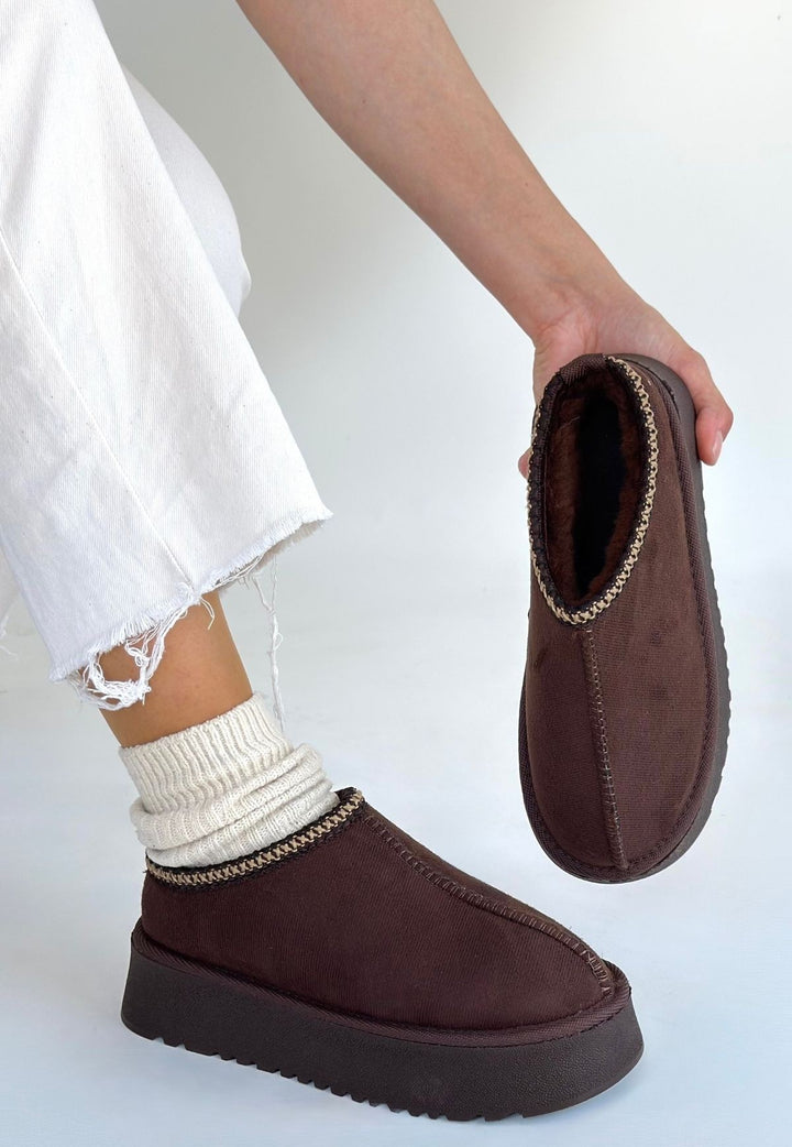 Foyk Kadın Kahverengi İçi Kürklü Süet Bot