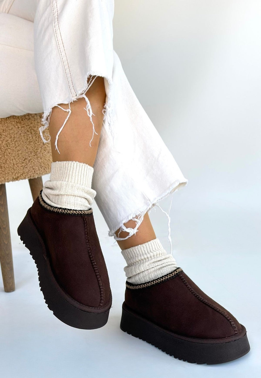 Foyk Kadın Kahverengi İçi Kürklü Süet Bot